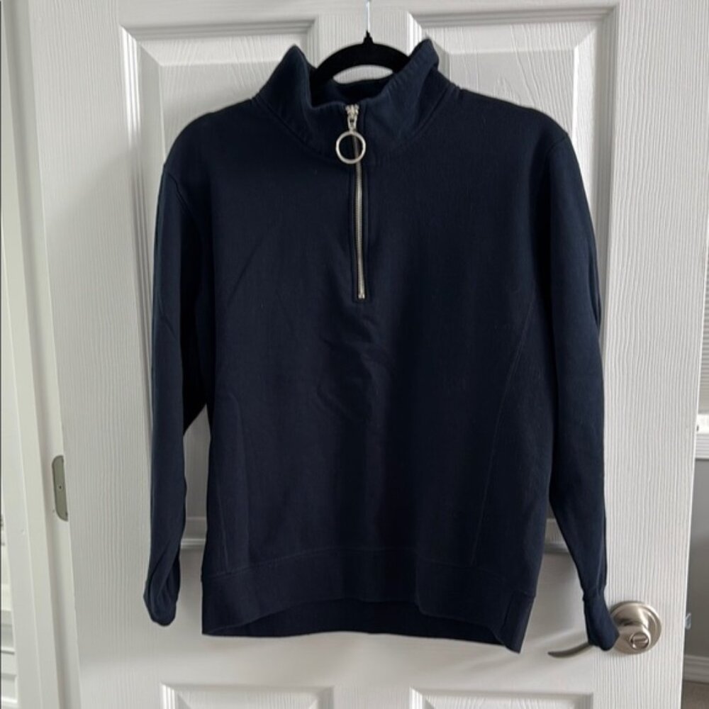 ❤️Blue Cowl Neck Sweater with Quarter-Zip and Textured Knit